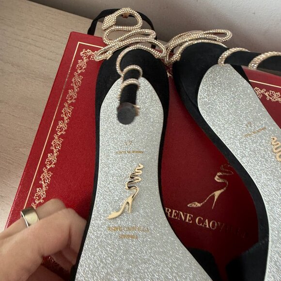NWT René Caovilla Morgana Sandals Black Suede Leather Snake Rhinestones Sz 41 - Picture 12 of 12